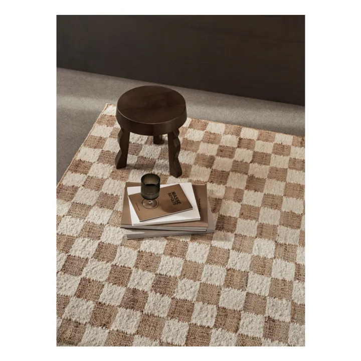 Ferm Living Tapis en jute et laine Check | Crème