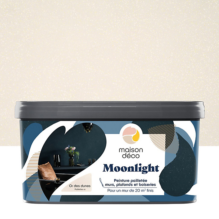 Peinture pailletée murs, plafonds et boiseries Moonlight Maison Déco or des dunes 2L