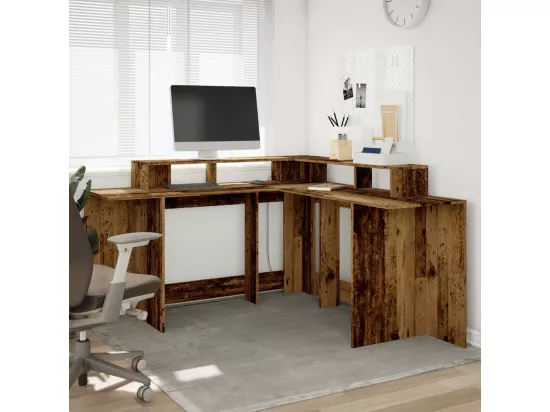 Bureau avec lumières LED vieux bois bois d'ingénierie