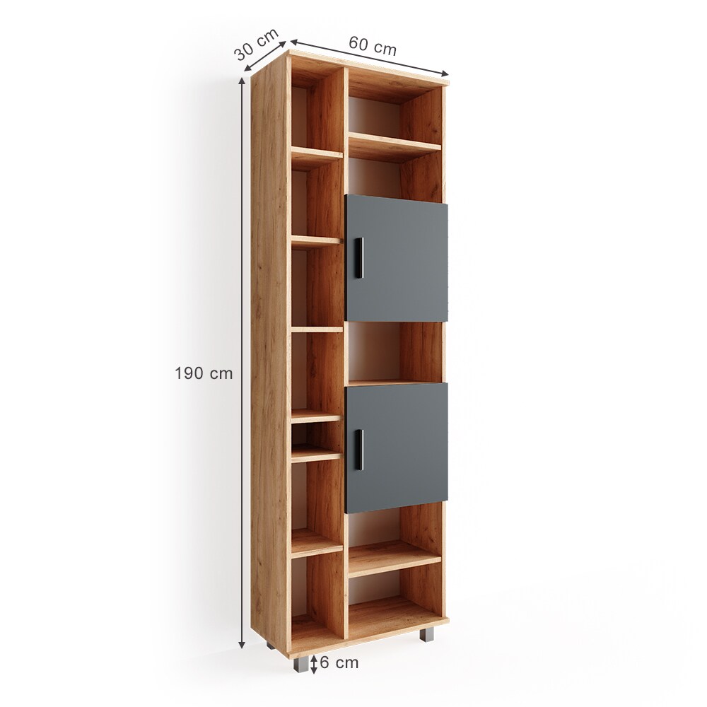 Vicco Badschrank Ilias 190 cm - Badezimmerschrank Hochschrank Bad Schrank Badregal Eiche Anthrazit