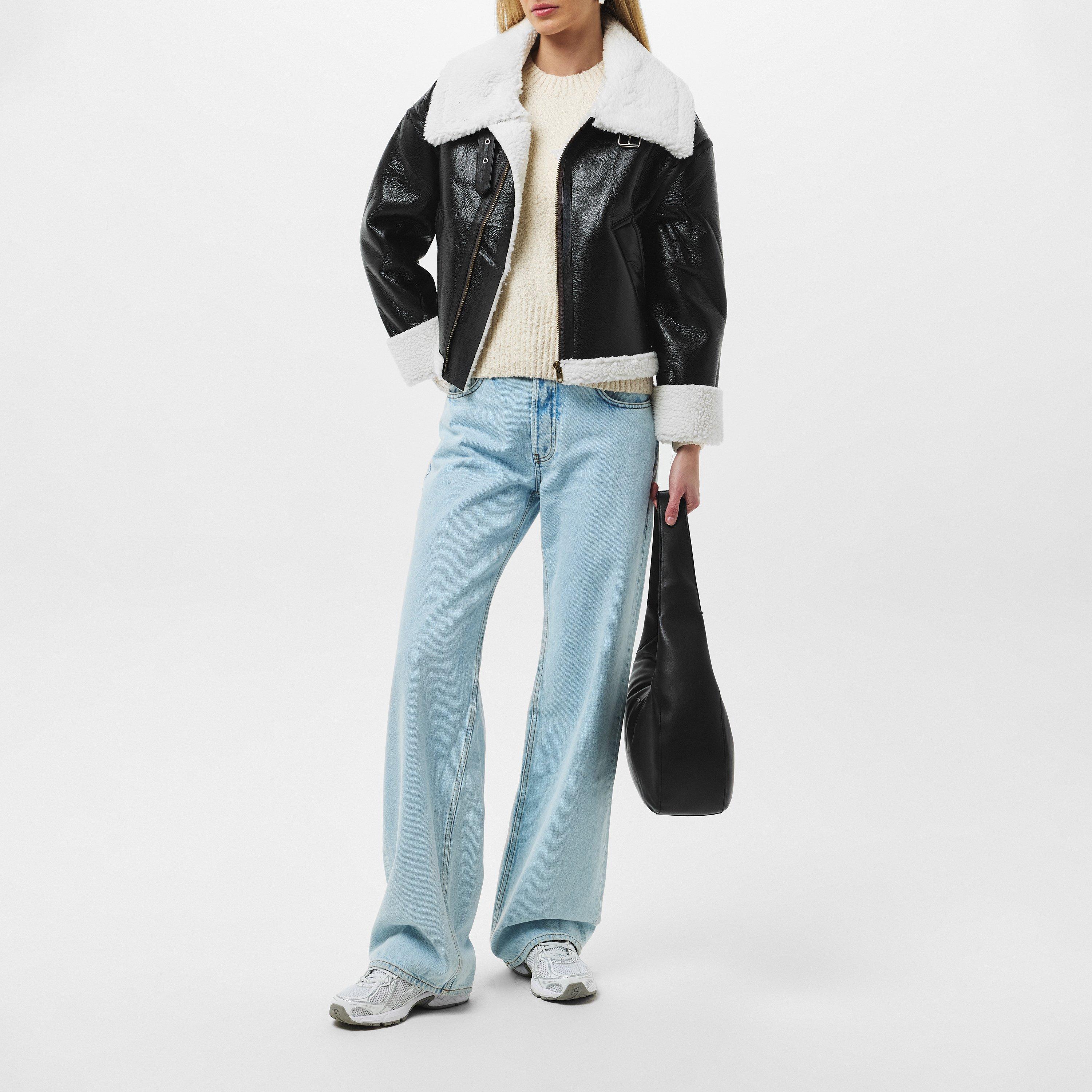 Missy Empire ME Faux Leather Aviator Jacket Womens
