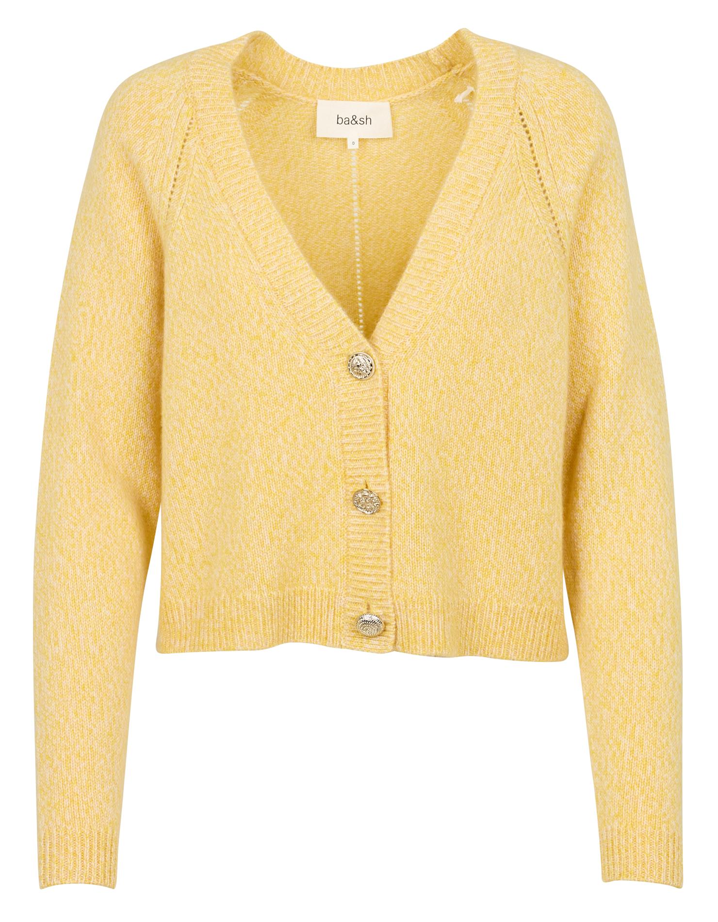 CARILA - Gilet droit col V en cachemire | Jaune