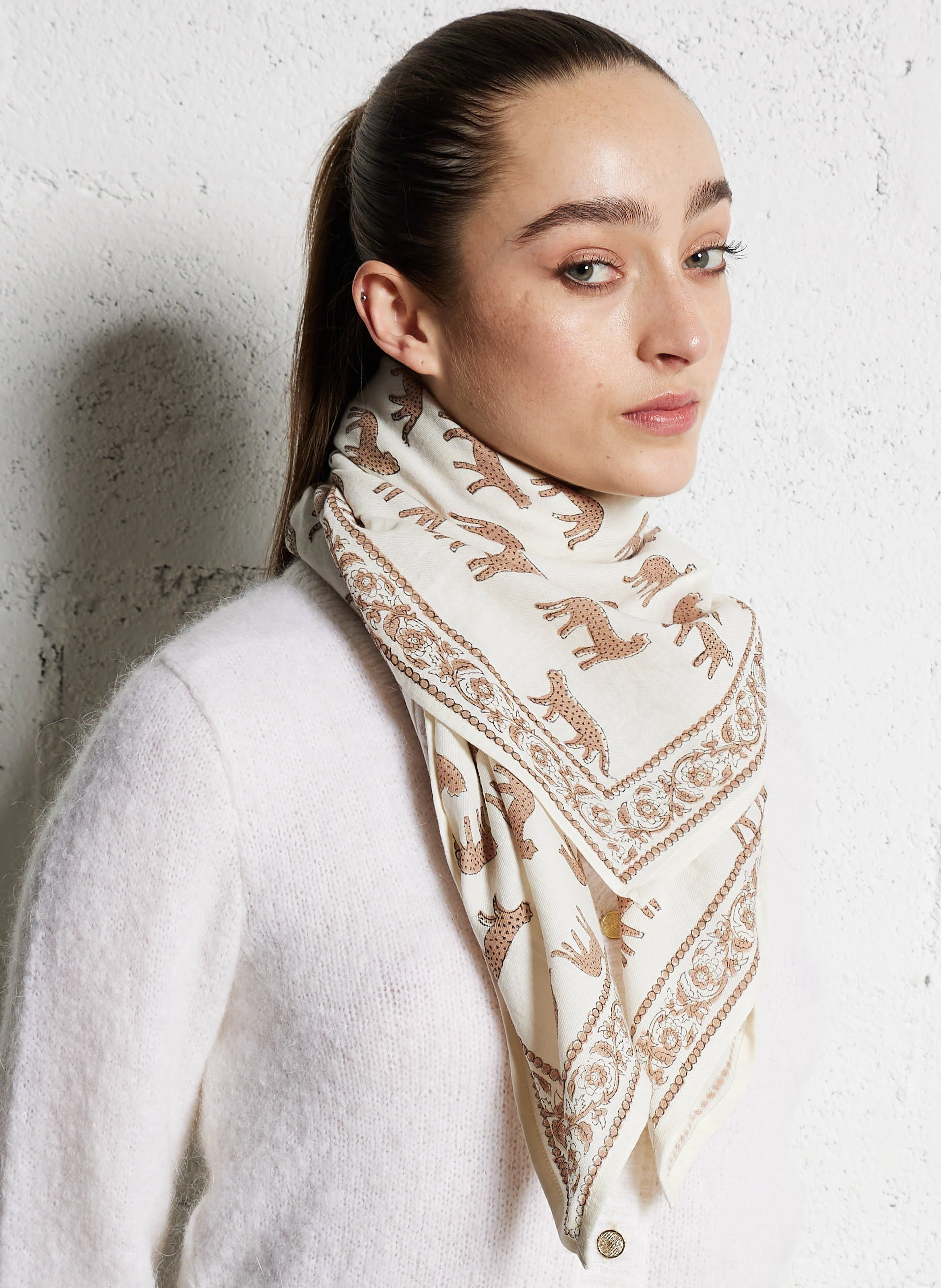 LATIKA - Foulard imprimé en coton | Blanc