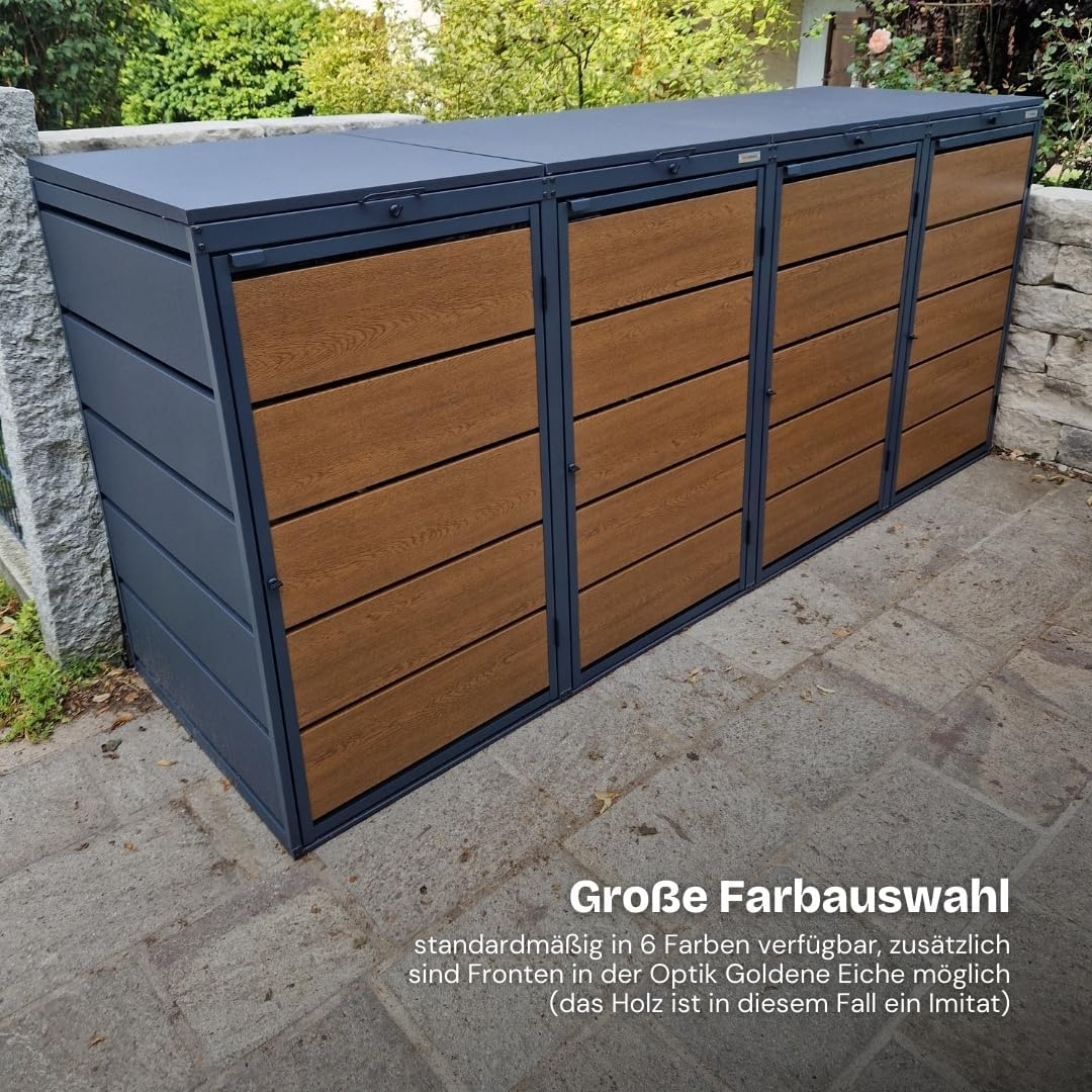 Dagobert Mülltonnenbox 4er für 240 Liter Mülltonne | verzinkter Stahl | robuste Mülltonnenverkleidung | Müllbox, Müllhaus | verwendbar als Paketbox | Box für Mülltonnen (240 L - 4er)