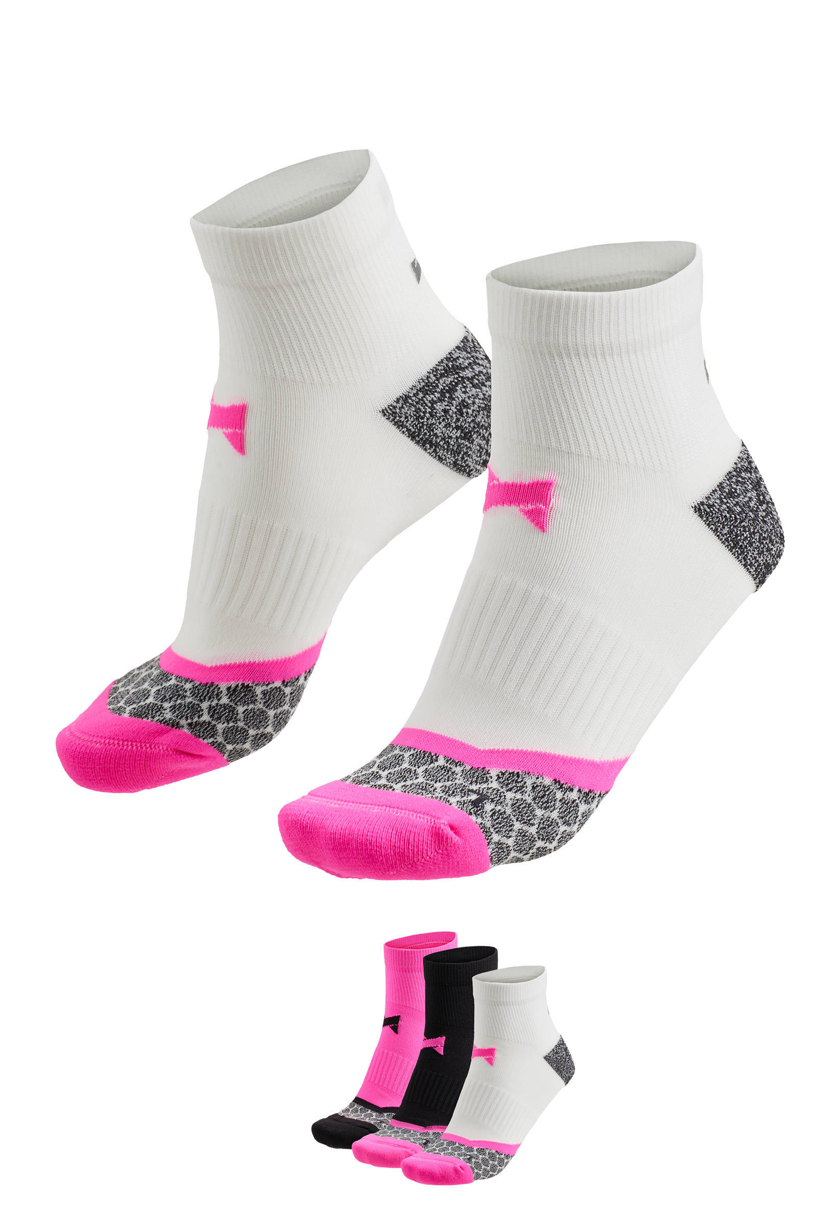 Xtreme hardloopsokken - set van 3 fuchsia/zwart/wit