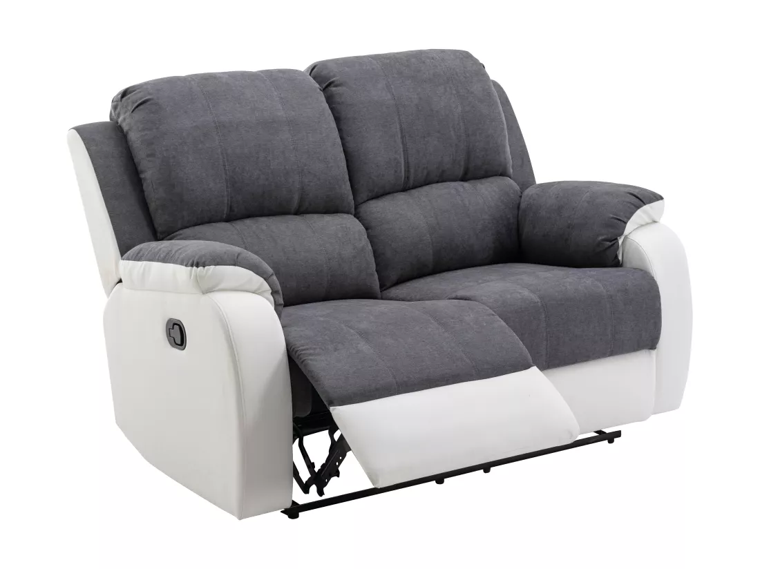 Canapé 2 places relax en microfibre et simili gris et blanc BRODY