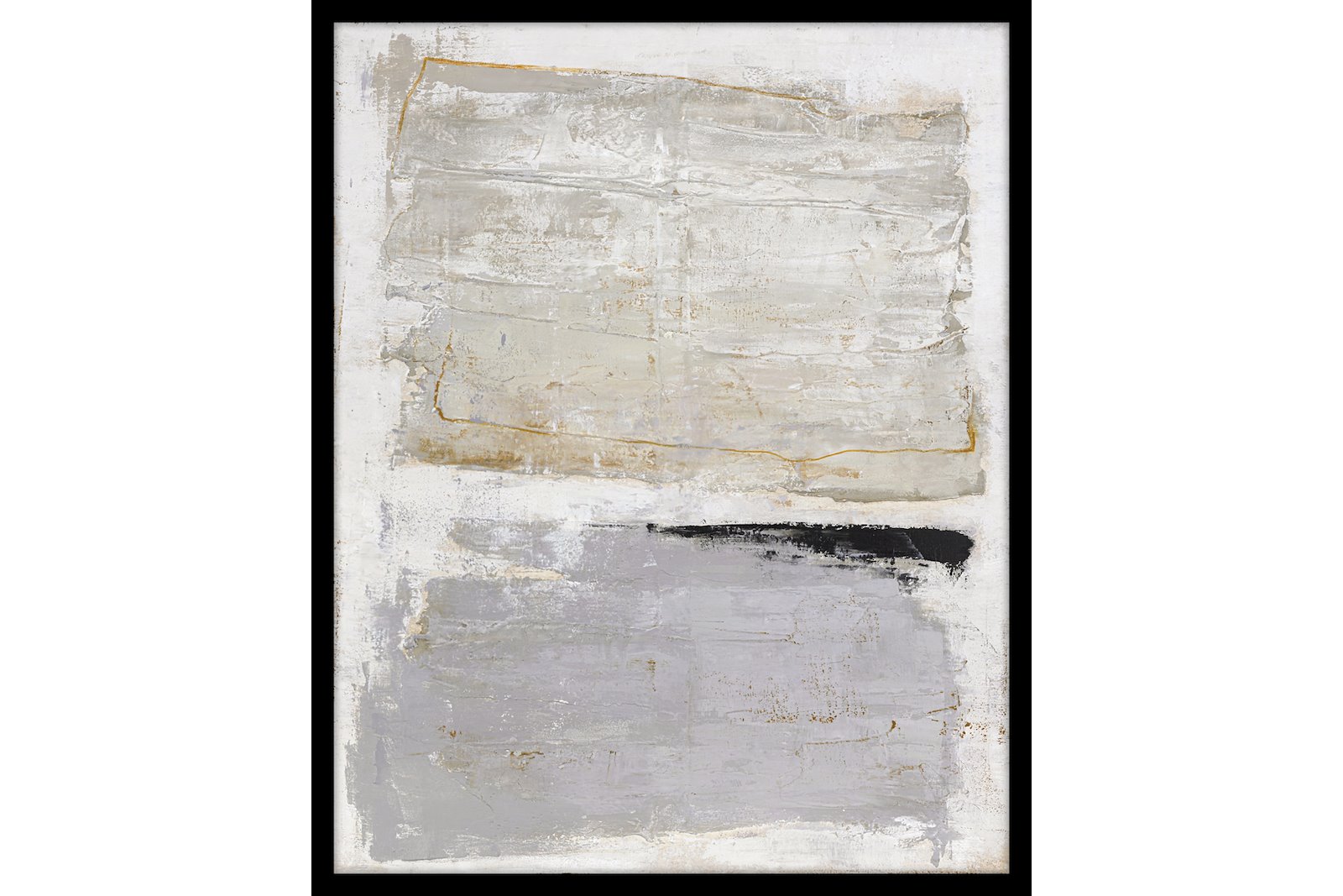 Scenario II bilde Beige, grått og sort maleri, med brun ramme 90x120 cm