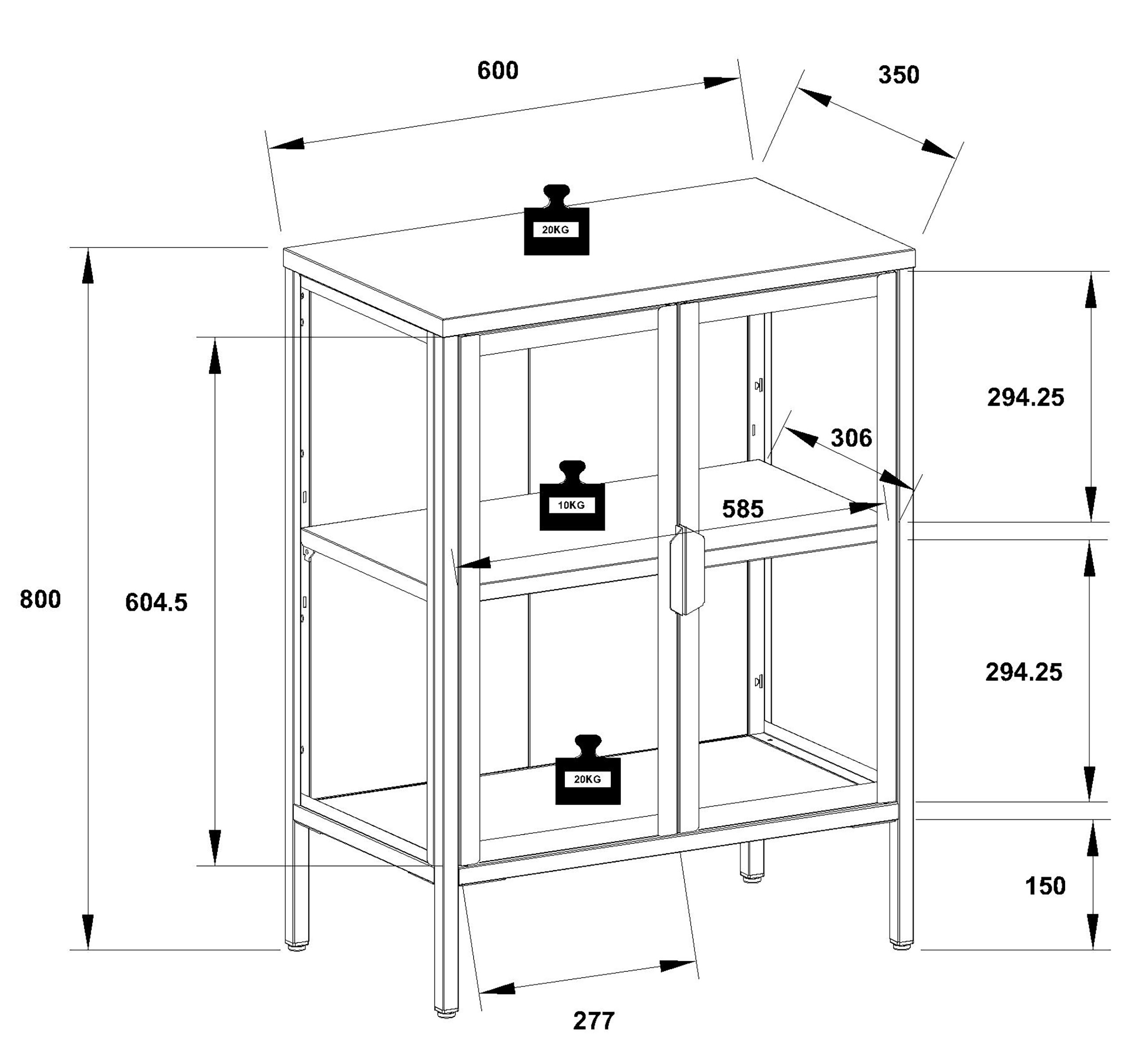 VCM Stahl Glas Vitrine Sammelvitrine Glasvitrine Schaukasten Standvitrine 80x60x35 Floka S