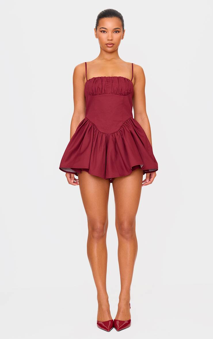Rouge Bordeaux Combi-short Tissé À Bretelles Avec Taille Échancrée