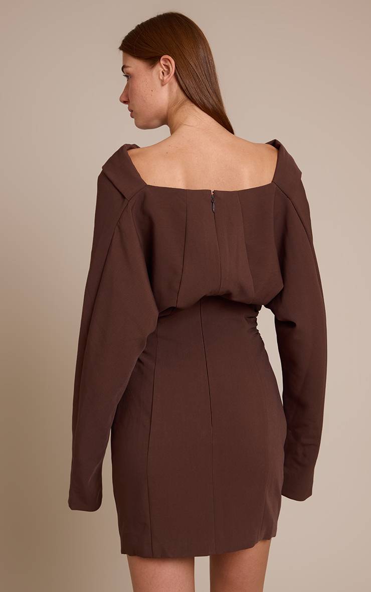 Chocolat Robe Ajustée Tissée À Col Drapé
