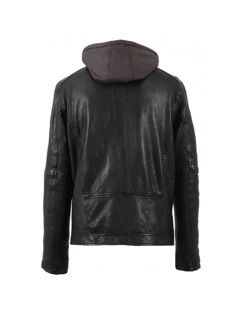 OAKWOOD BLOUSON DRINK EN CUIR CAPUCHE AMOVIBLE NOIR HOMME