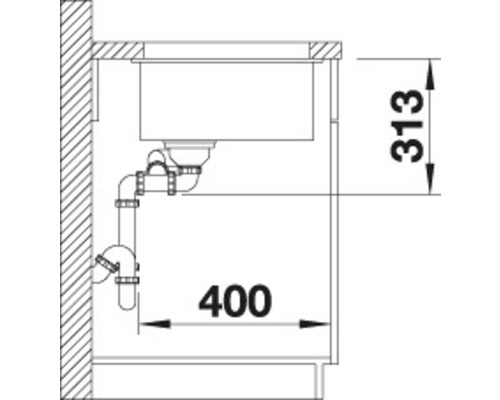 Blanco SUBLINE 340/160-U spoelbak, 555 x 460 mm, antraciet, 523548, 1 bak, zonder afdruipgedeelte, met bijzetbak, bak links