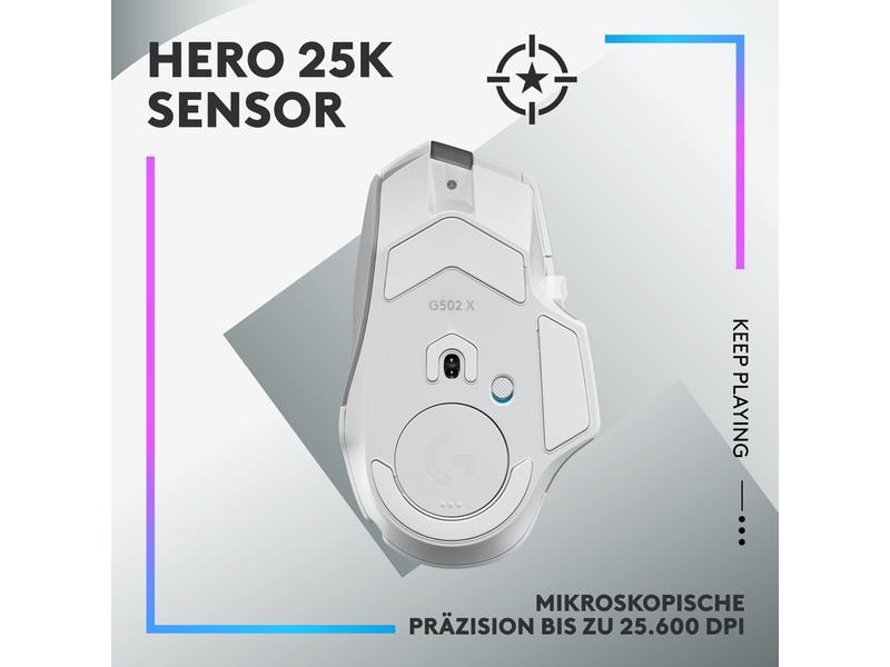 Logitech Gaming-Maus G502 X Plus Weiss Kabellose Lightspeed Gaming-Maus mit «Lightsync»-RGB-Beleuchtung