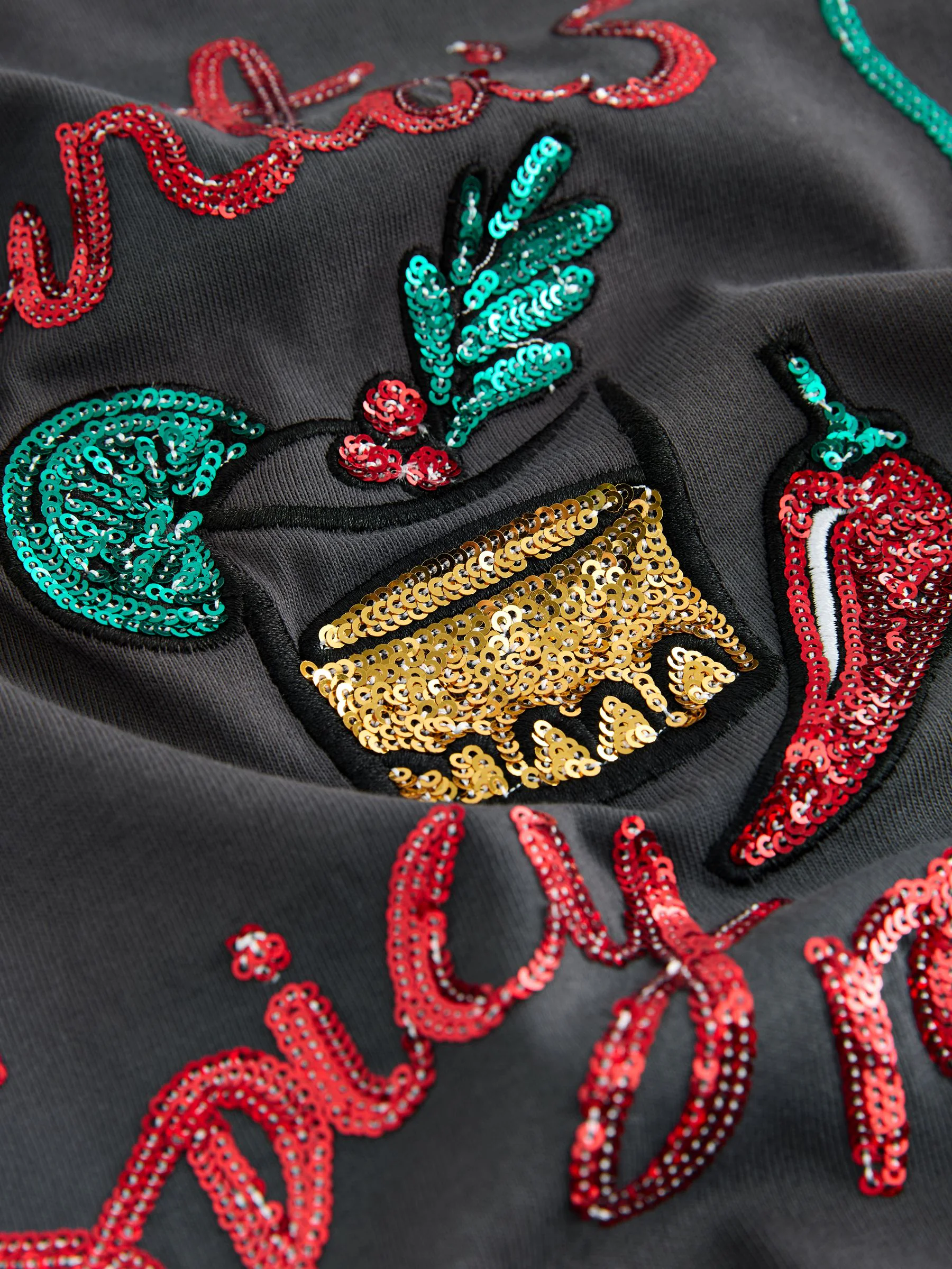 Zwart - Christmas Festive Sequin Spicy Margarita Short Sleeve T-Shirt