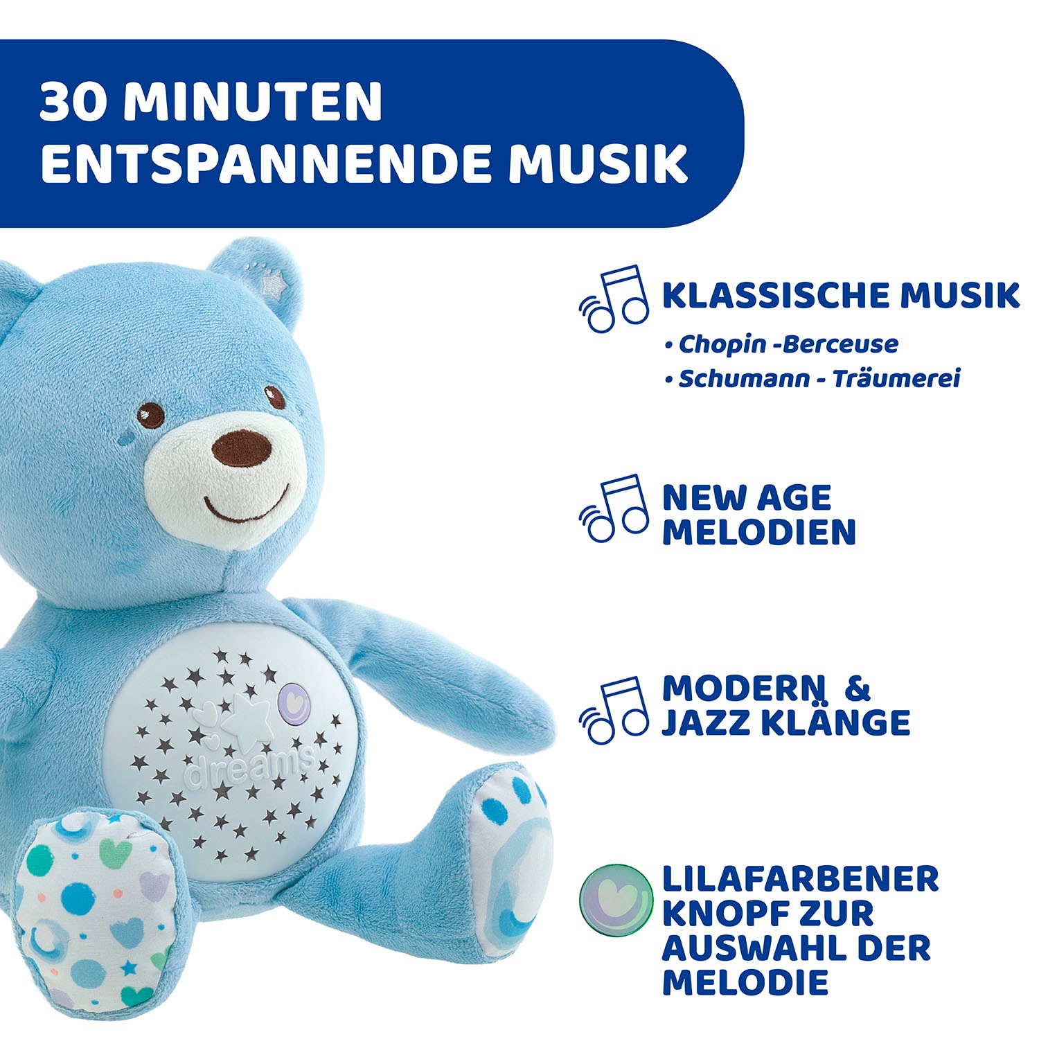 Chicco Kuscheltier »First Dreams Baby Bär, Hellblau« mit Lichtprojektion und Soundfunktion