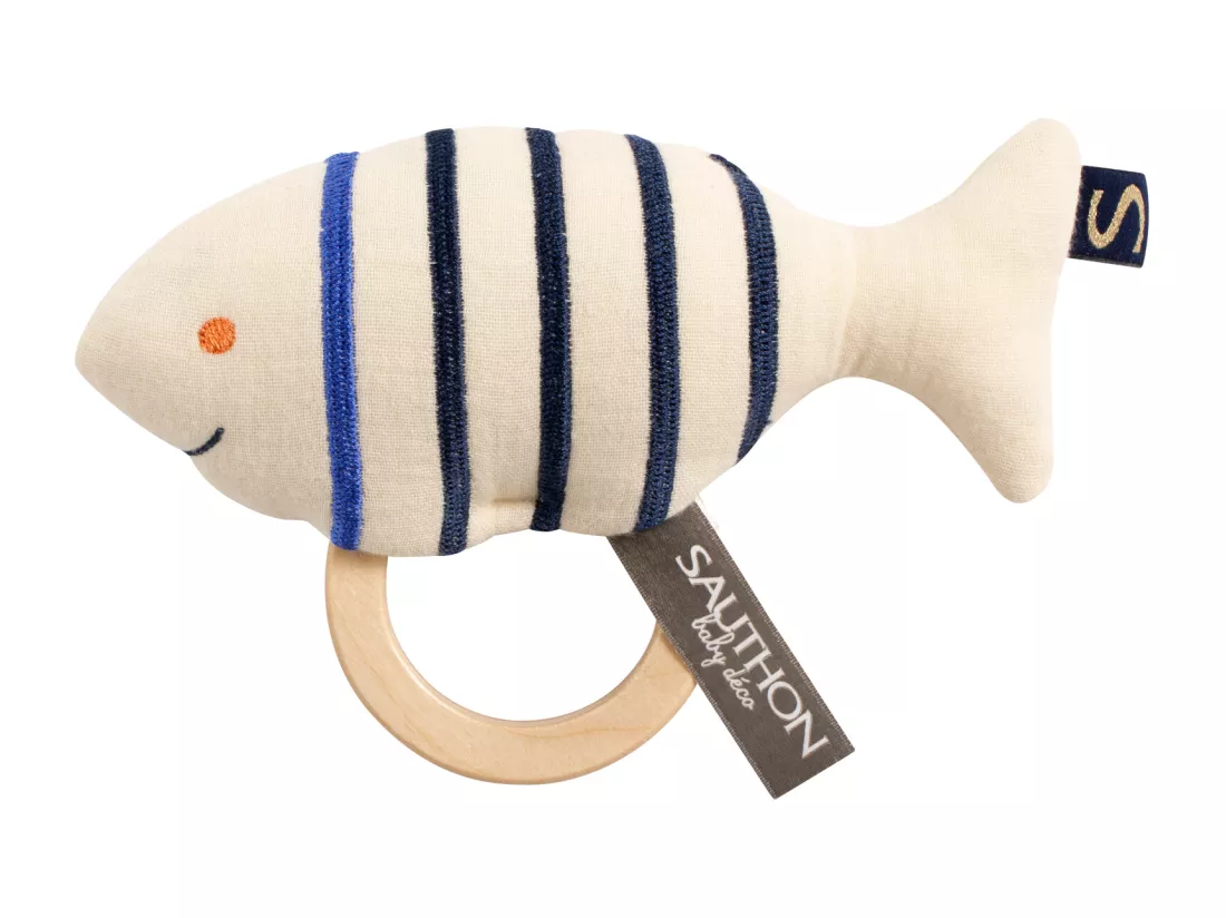 Hochet poisson avec anneau en bois