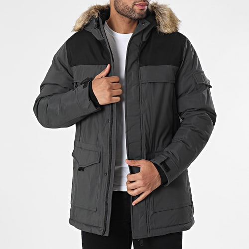 Parka Capuche Fourrure Gris Anthracite
