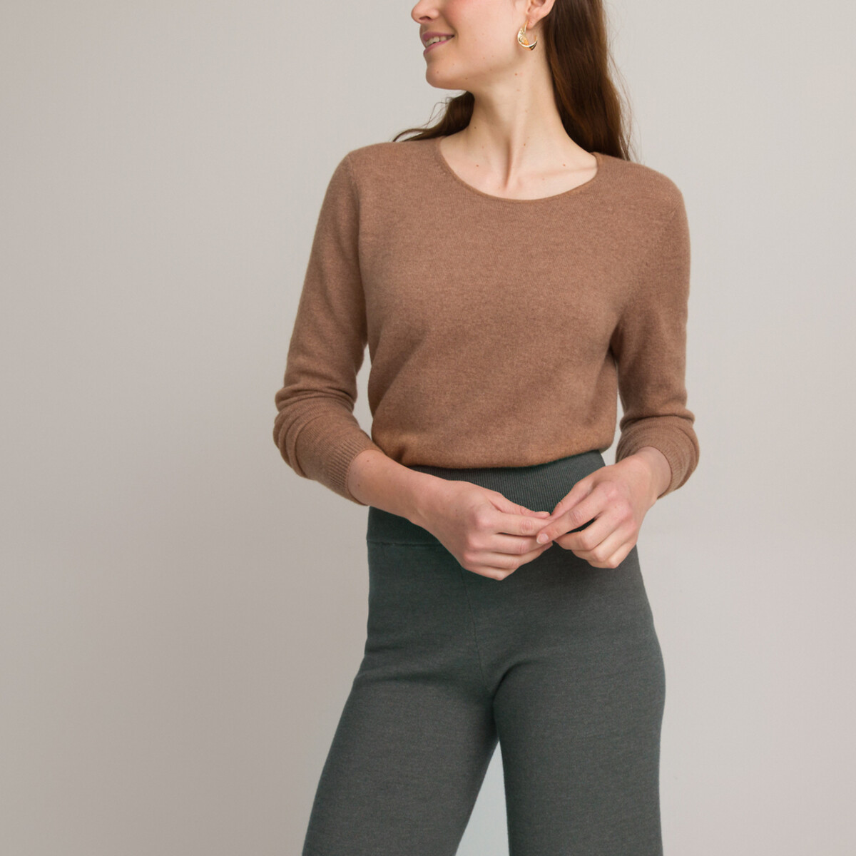 ANNE WEYBURN<br>Suéter de gola redonda, puro cashmere