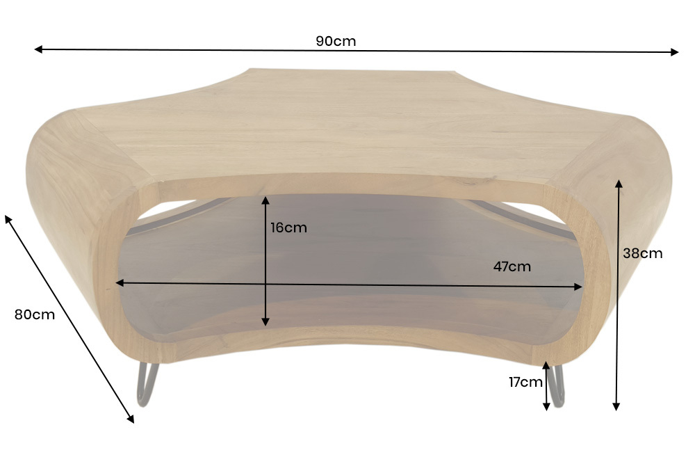 Massiver Couchtisch ORGANIC LIVING 90cm braun honey finish Akazienholz  mit Stauraum