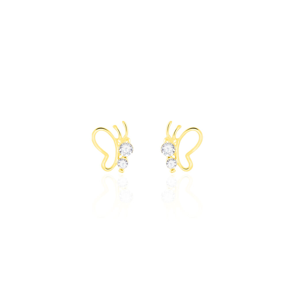 Boucles D'oreilles Puces Evaelle Papillon Or Jaune Oxyde De Zirconium