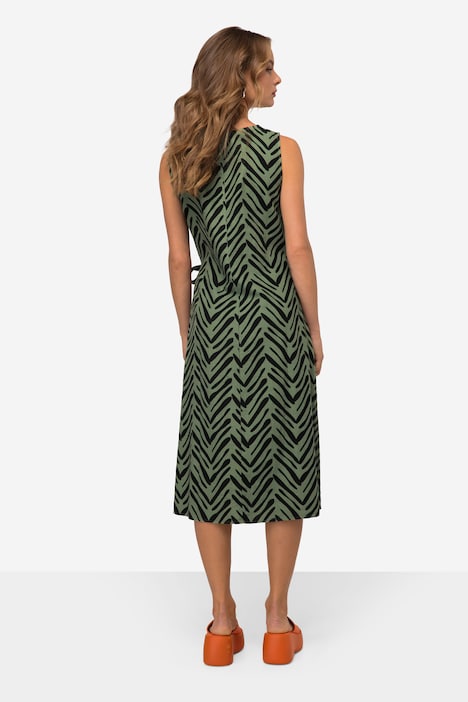 Leinenmix-Kleid, Straight Fit, Allover Print, Rundhals, seitliche Zierschleife