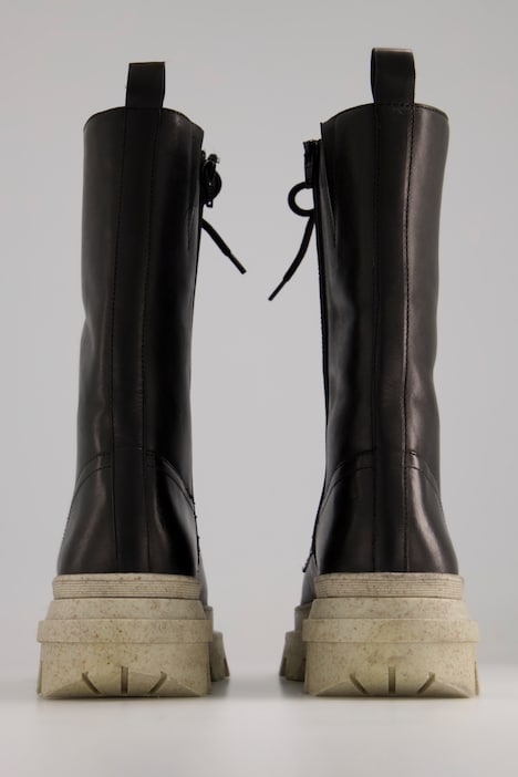 Lederboots, XL-Schaft, Schnürung, Plateausohle, Weite H