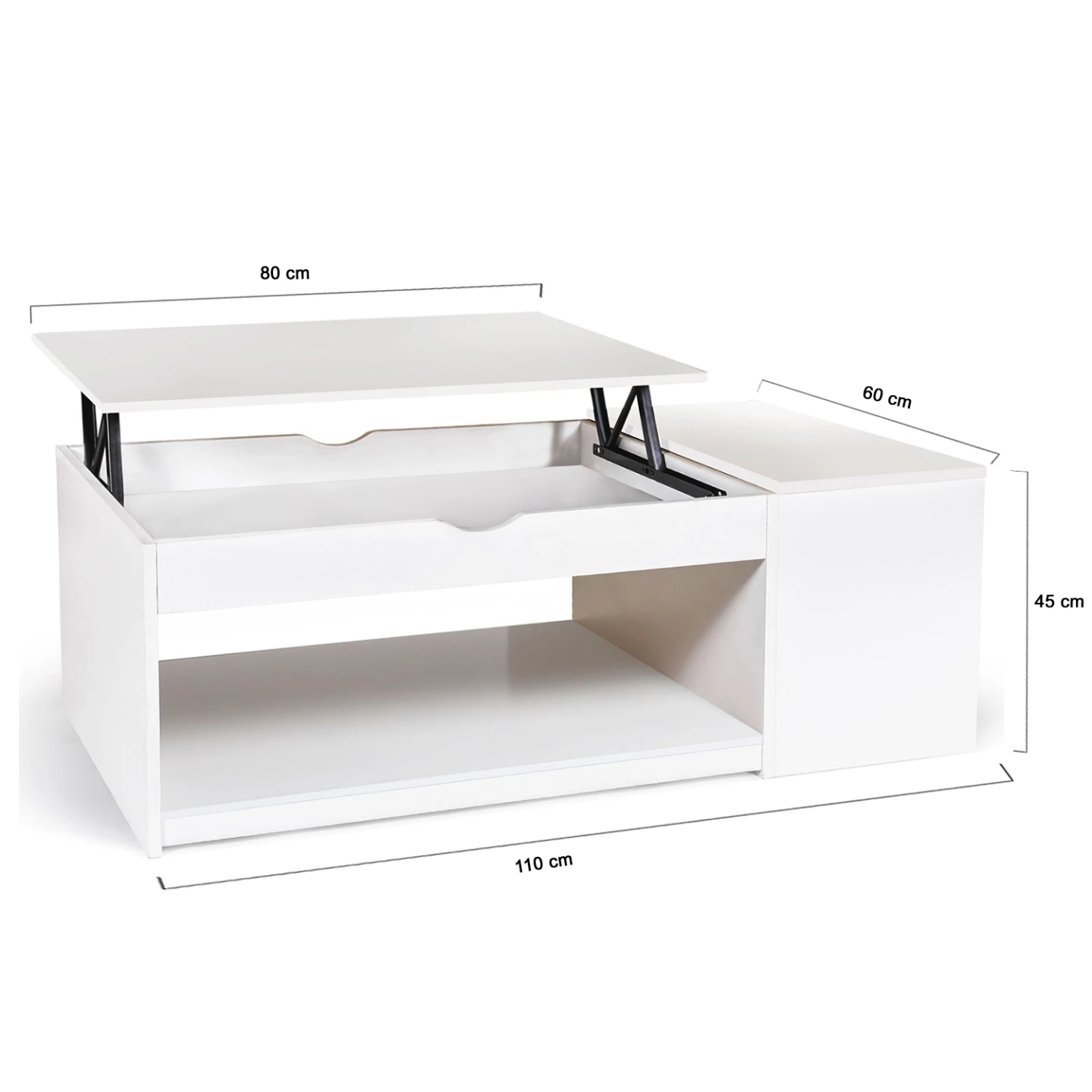 Table basse plateau relevable rectangulaire ELEA avec coffre bois blanc