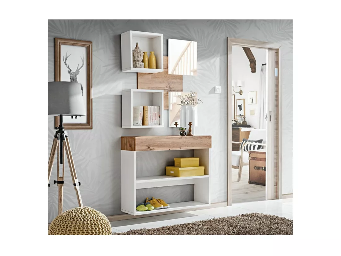 Meuble d'entrée - TORTH 4 - Coloris chêne et blanc