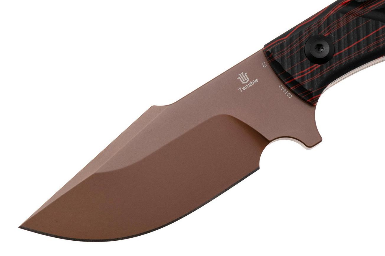 Tenable Knives Tiny Dancer G014A2 Rose Gold Coated D2, Black Red G-Mascus, vaststaand mes, JB Stout design