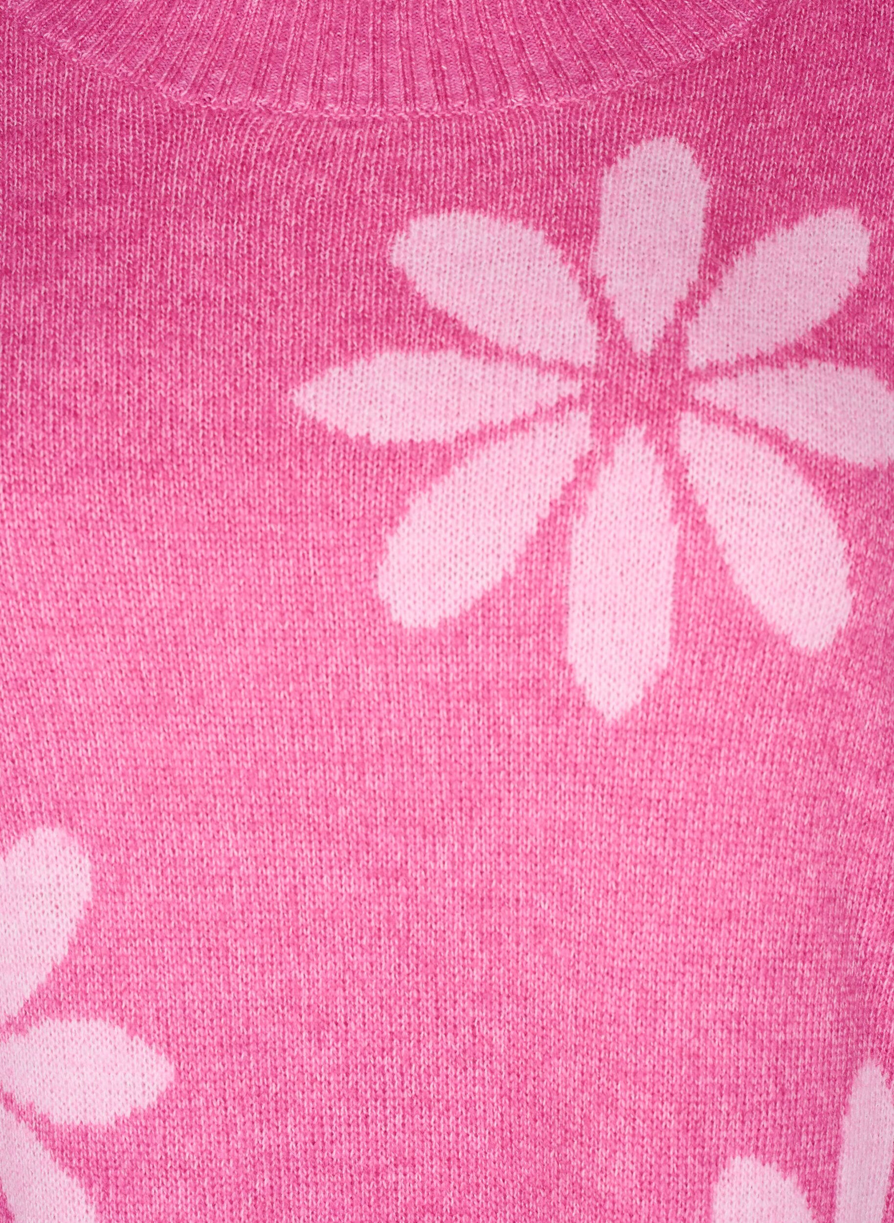 Strikbluse med blomster