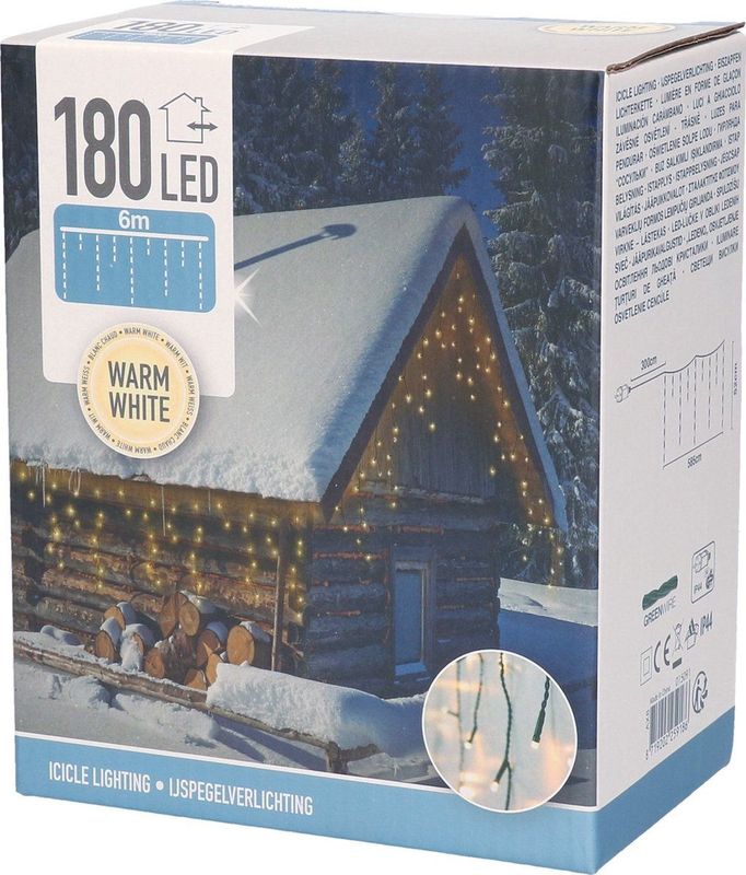 Kerstverlichting - IJspegel - Lichtgordijn - 6 meter - IJspegel - 180 LED's - Warm wit - voor binnen & buiten