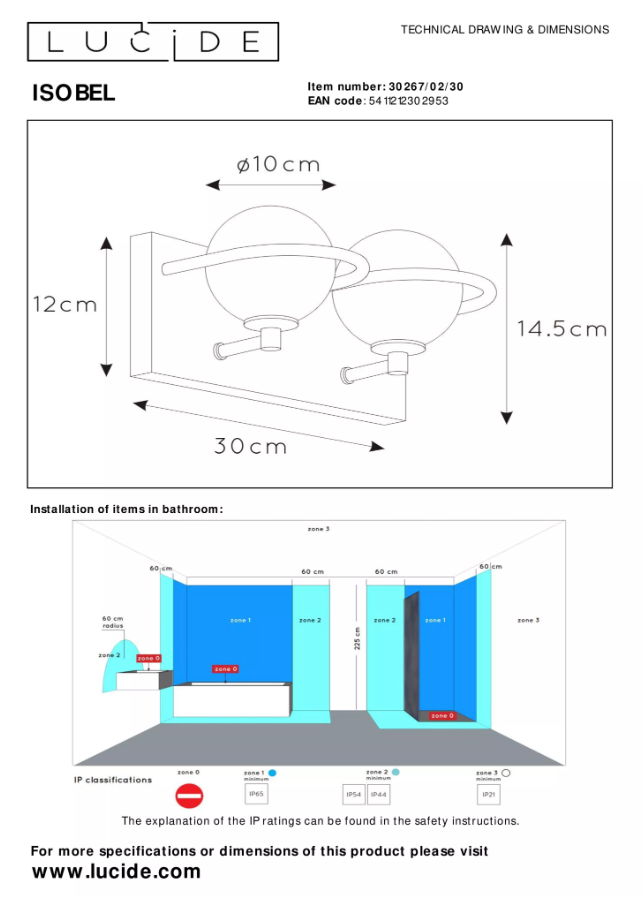 Lucide Isobel wandlamp 30x14.5cm 2x33W