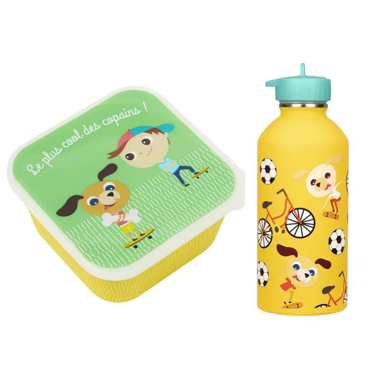Boîte à goûter + Gourde Enfant - Chiens skateurs Toga