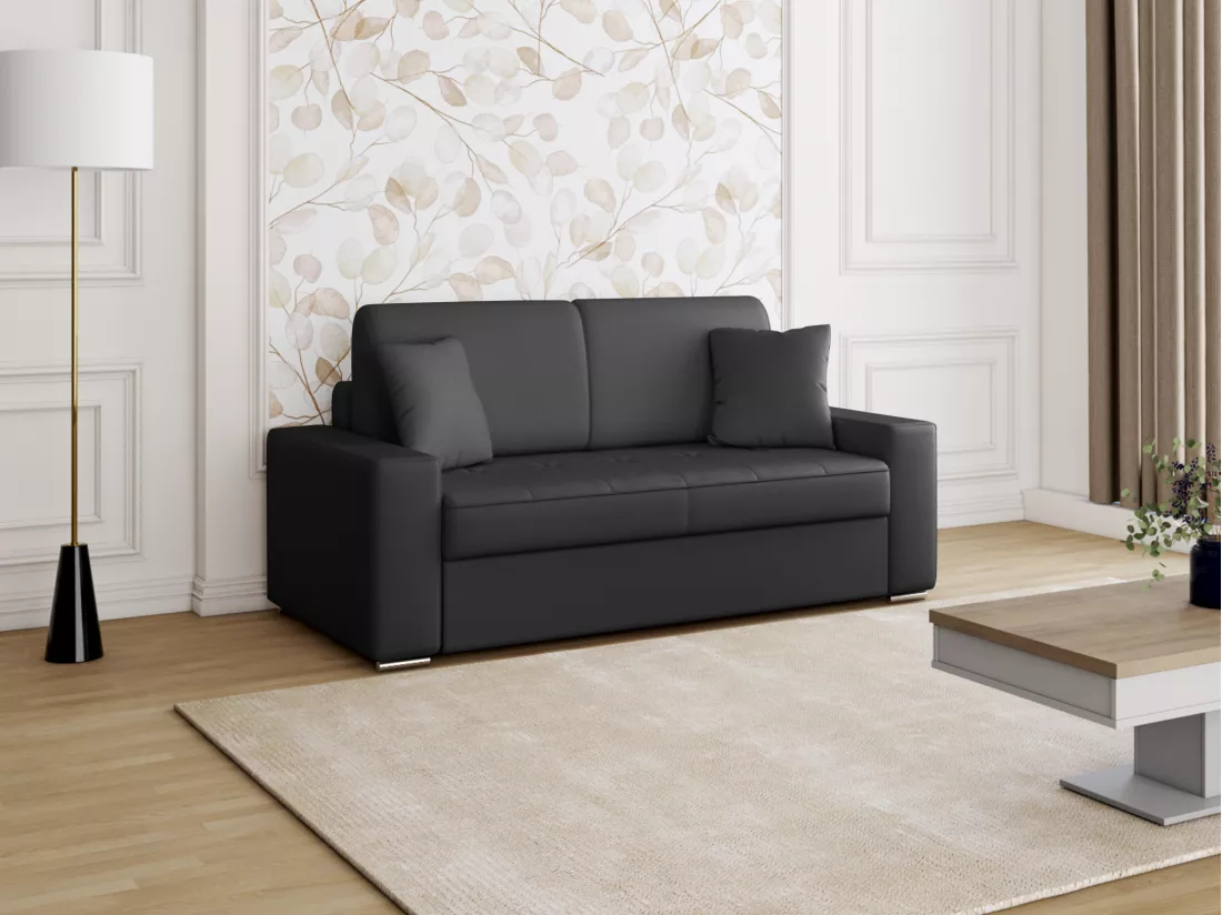 Canapé 2 places convertible express en simili EMIR - Noir - Couchage 120 cm - Matelas 14 cm
