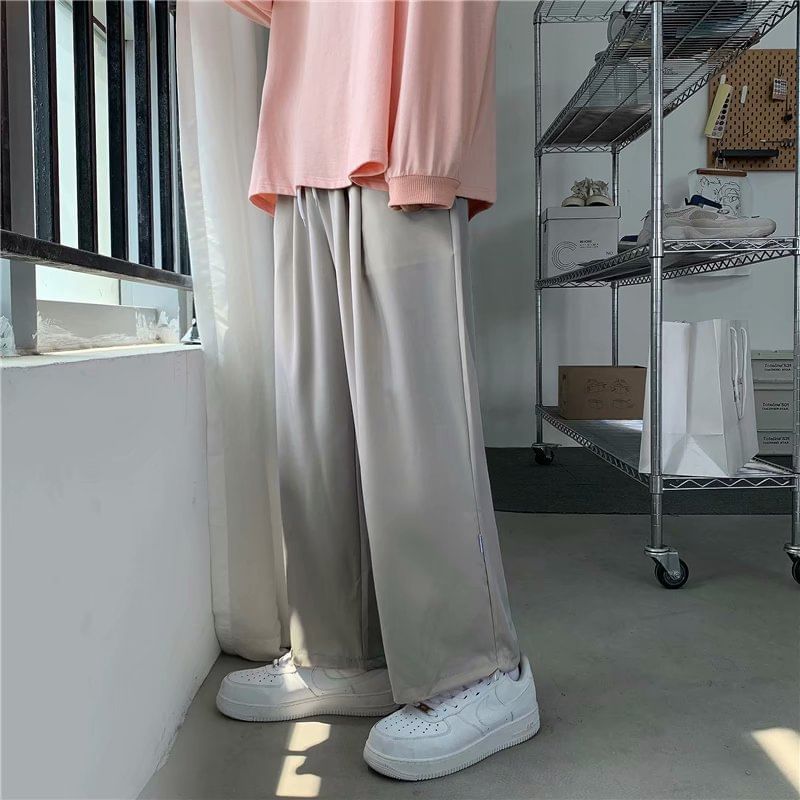 Macho - Effen cropped rechte broek met trekkoord in de taille