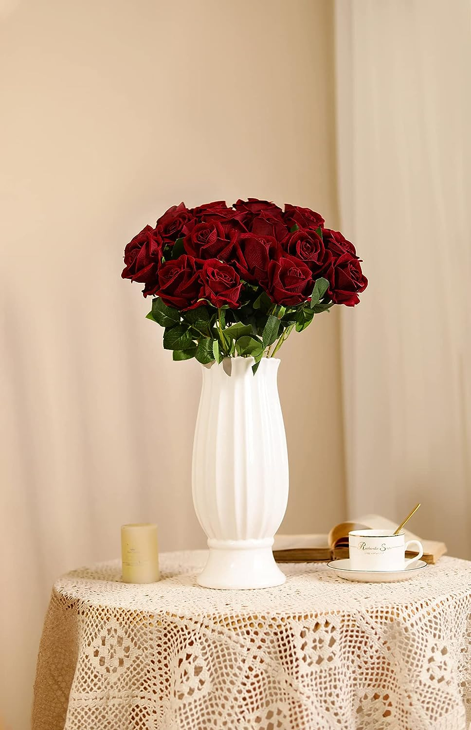(10er Set) Romantische Deko Rosen Party Accessoire Kunstblumen Rosenstrauss für Hochzeiten / Valentinstag - Dunkelrot
