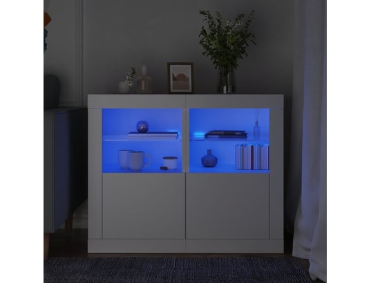 VIDAXL - Armoire de rangement Armoires latérales éclairage led 2 pcs blanc bois d'ingénier...