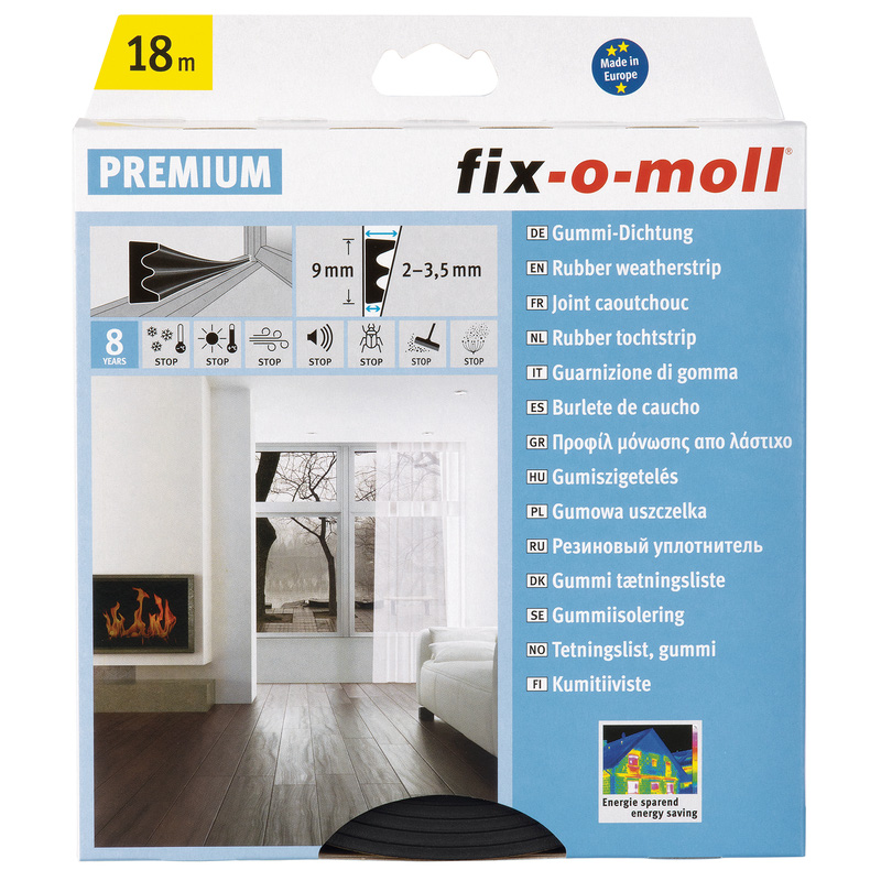 Fix-o-moll tochtband zelfklevend E 9x4mm 18m zwart