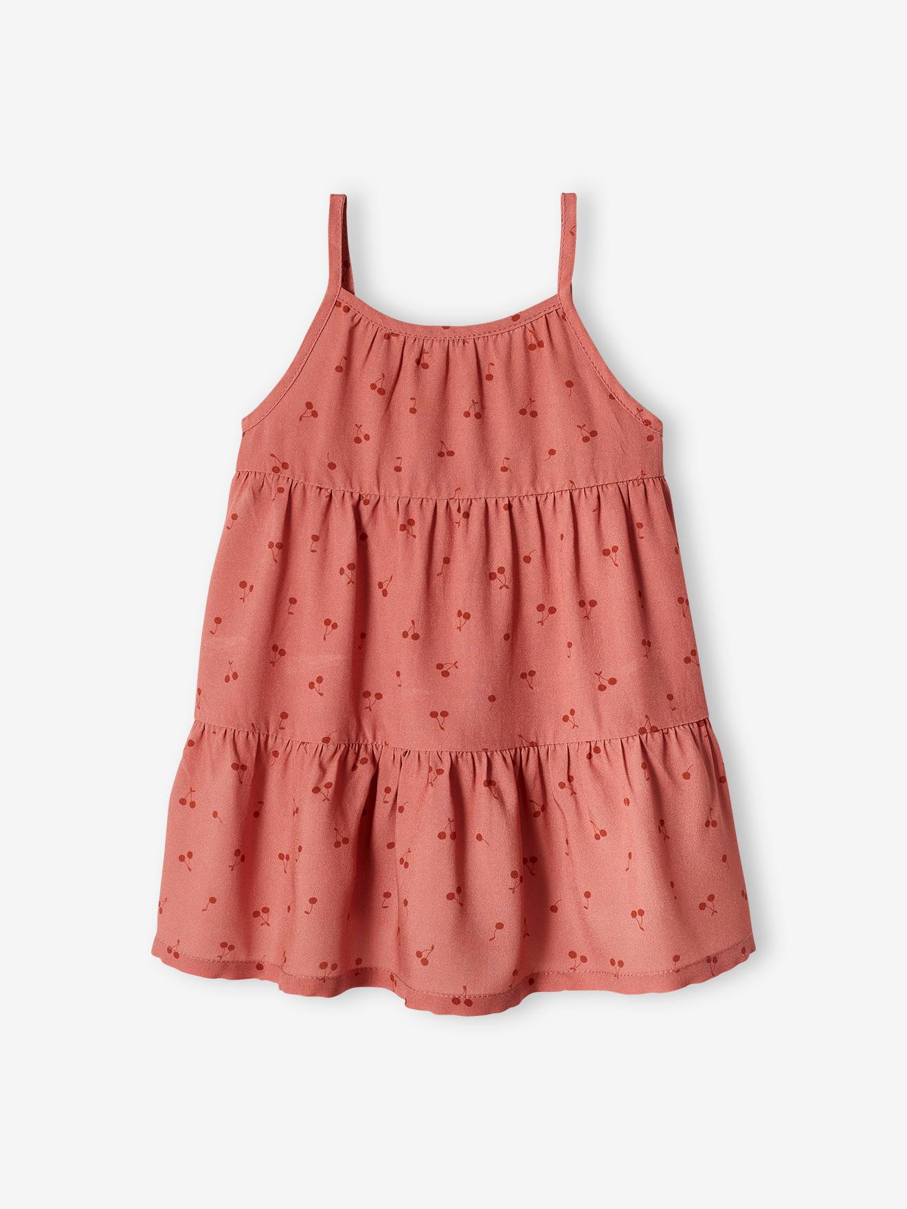 Vestido fluido com babados para bebê na cor rosa antigo