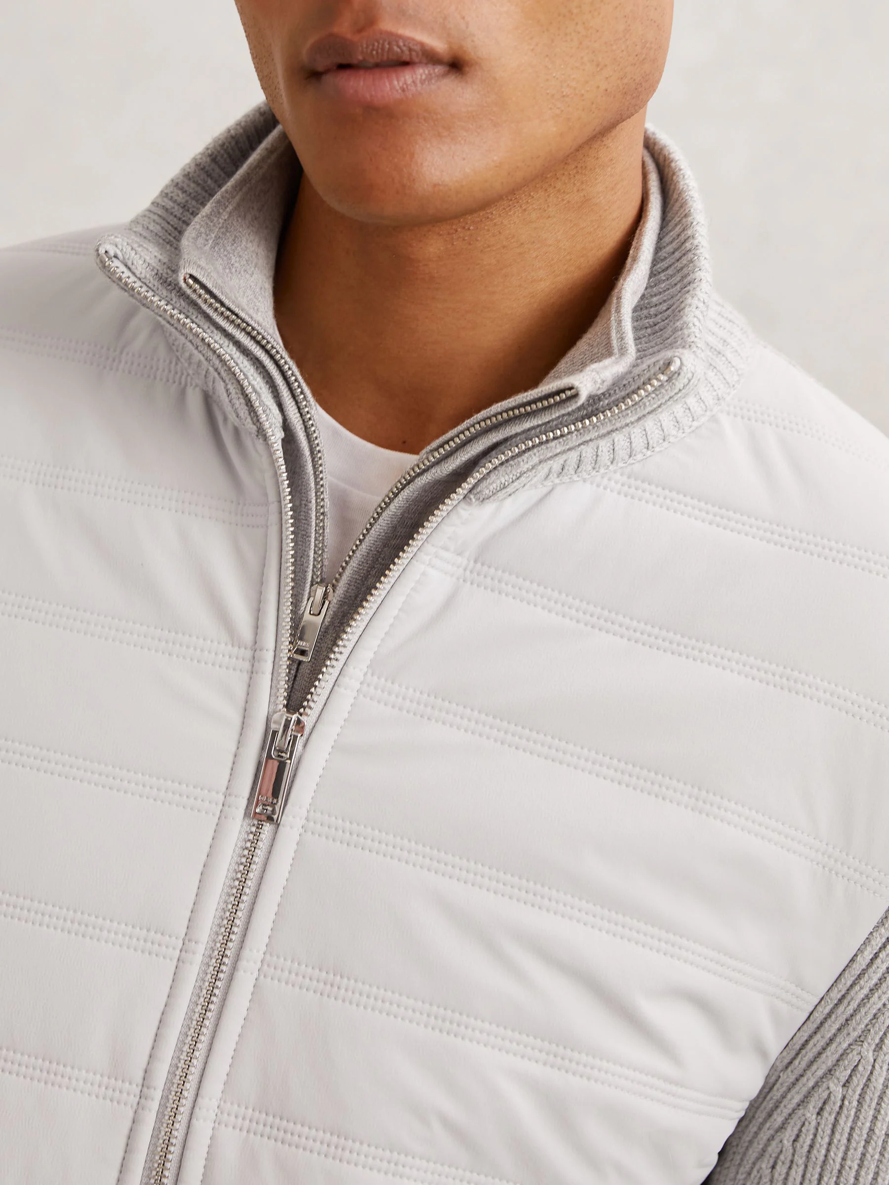 Zachtgrijs - Reiss Townsend Quilted Rib-Knit Funnel-Neck Jacket