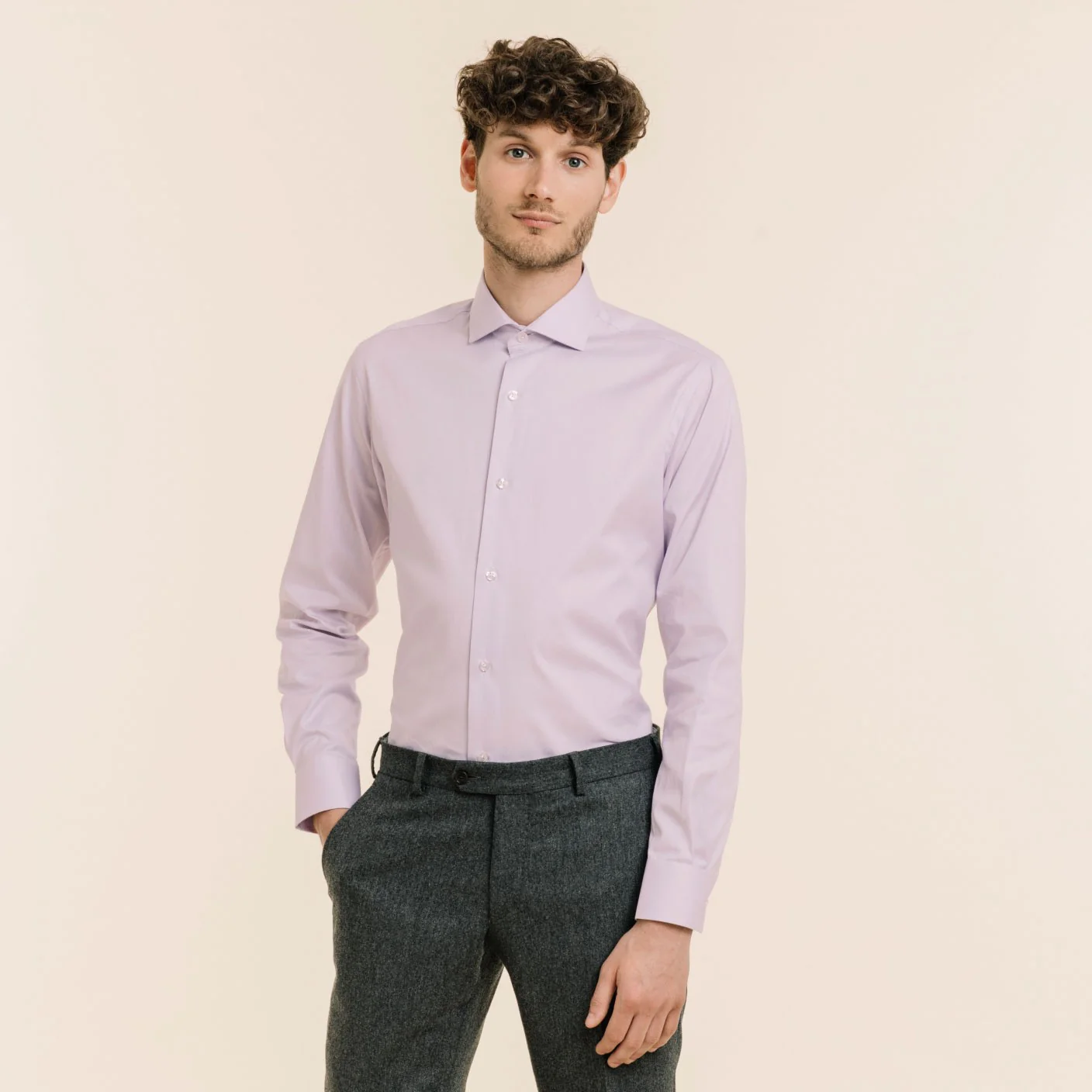 Fitted shirt in purple double-twisted Oxford