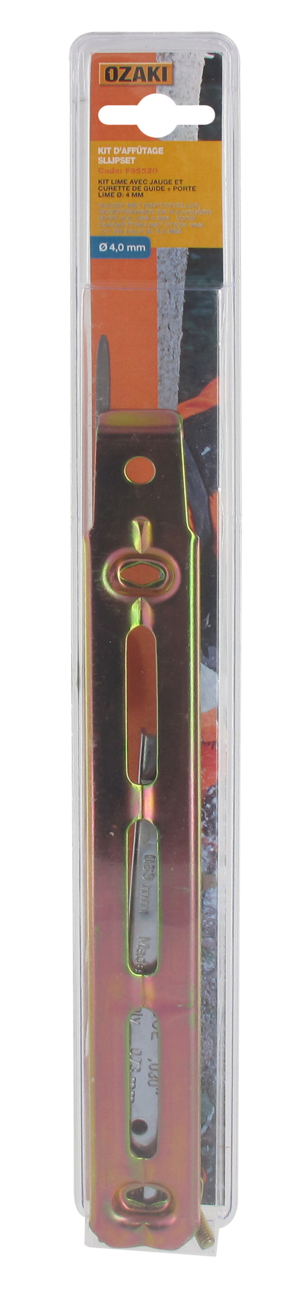 Kit d'affûtage avec jauge et curette de guide + porte lime ø: 4mm