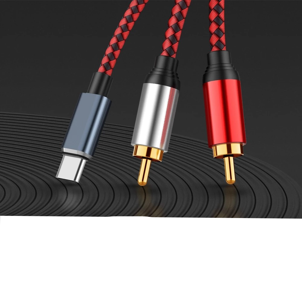 (1.5m) USB C auf Stereo Cinch Audiokabel mit vergoldeten Kontakten - Schwarz / Rot