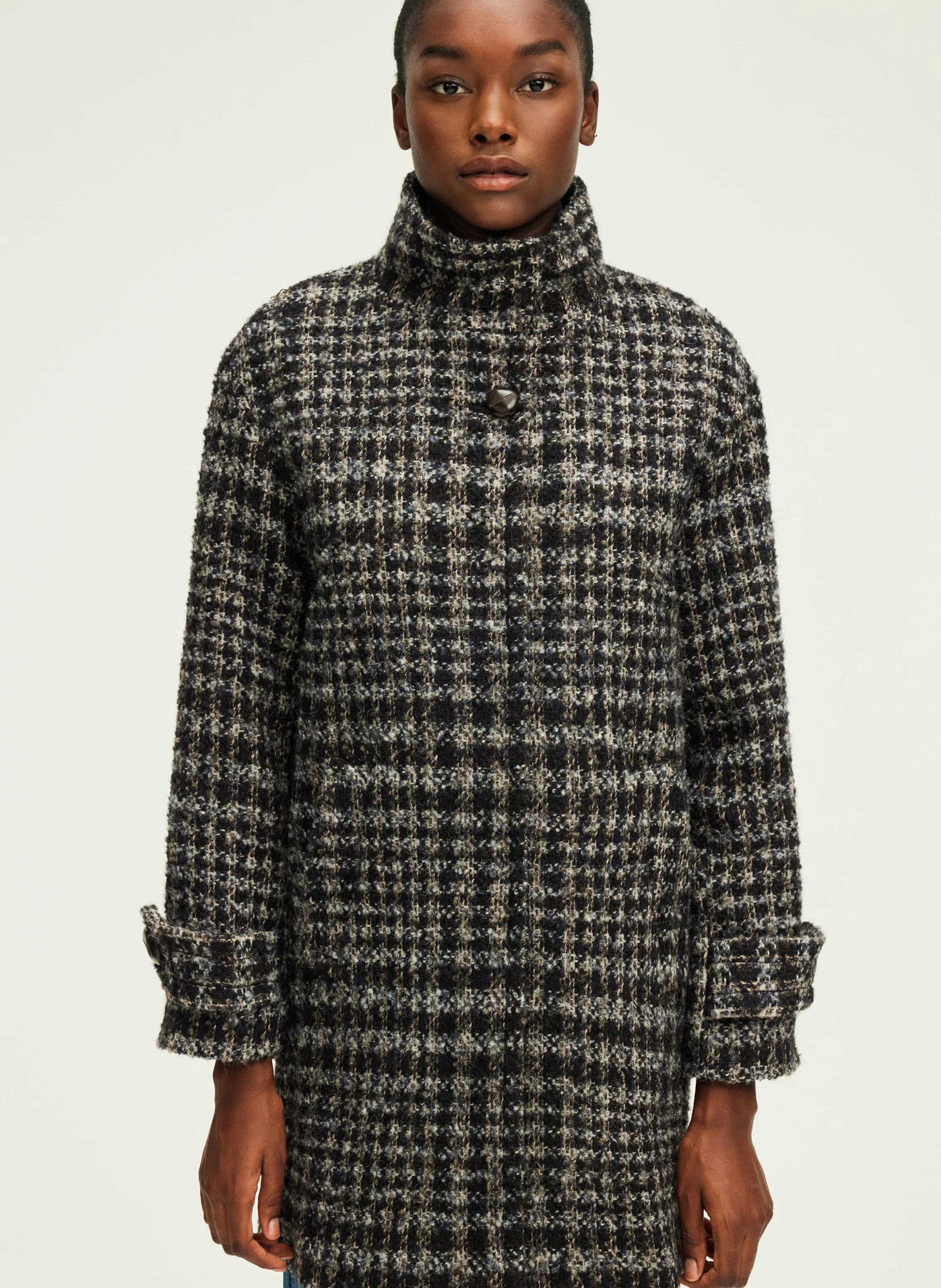LYSANDRE - Manteau col montant à carreaux | Bleu