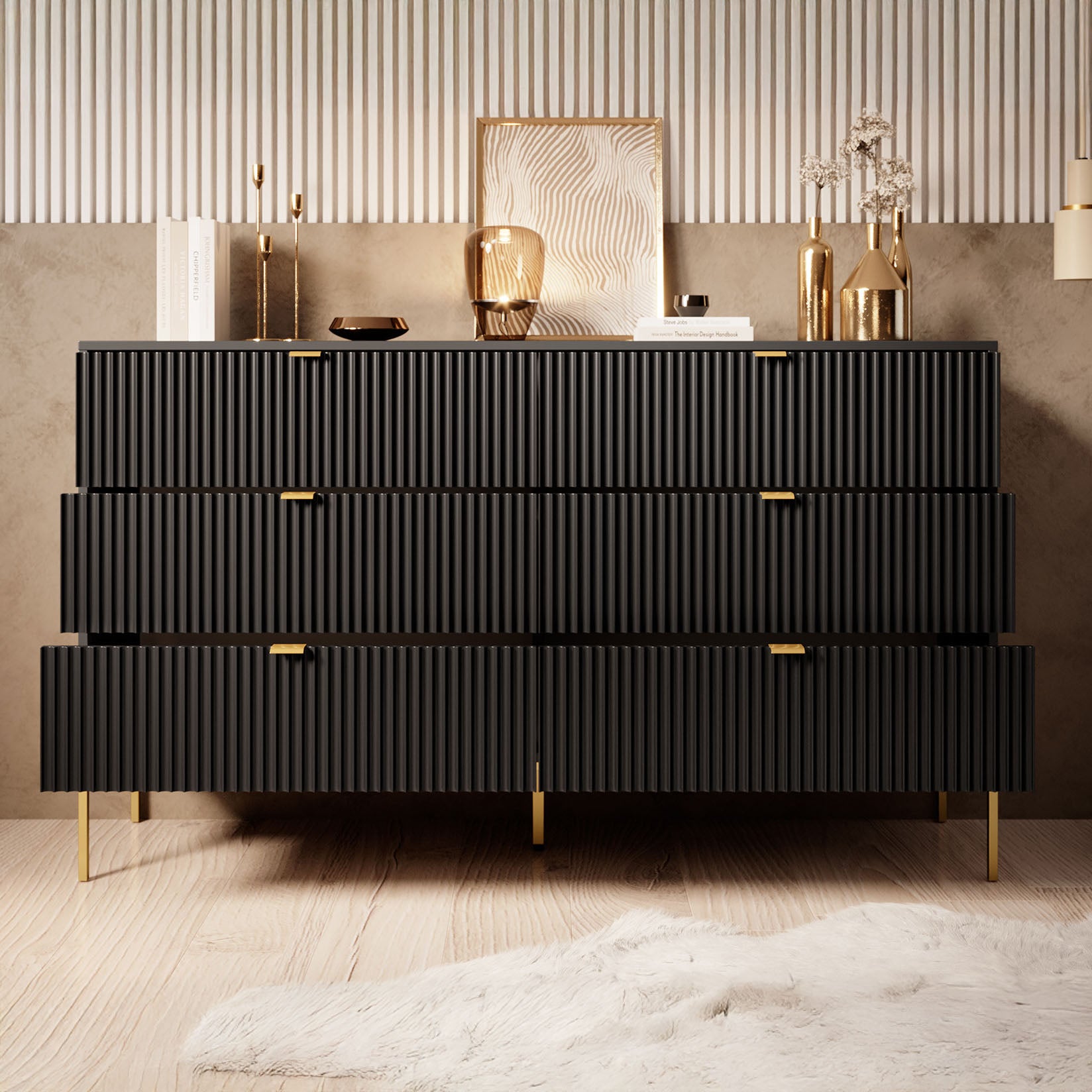 Ladekast Navil 2 - Zwart - 154x39x91 cm