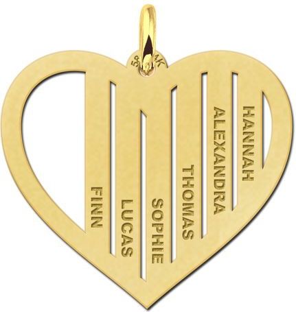 Gouden familiehanger hart en namen