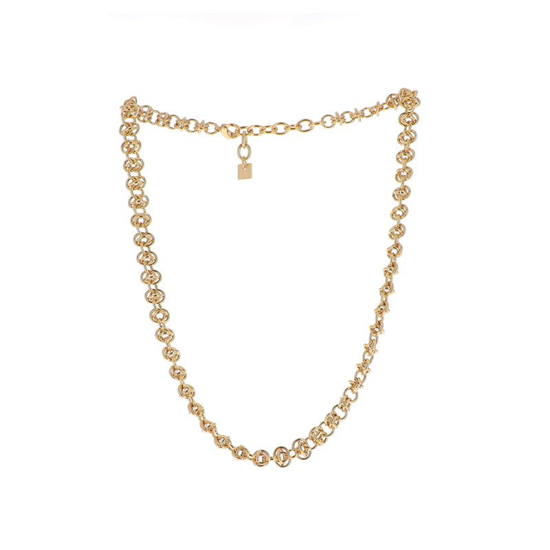 Collier en acier mailles anneaux dorées, chaînette réglable