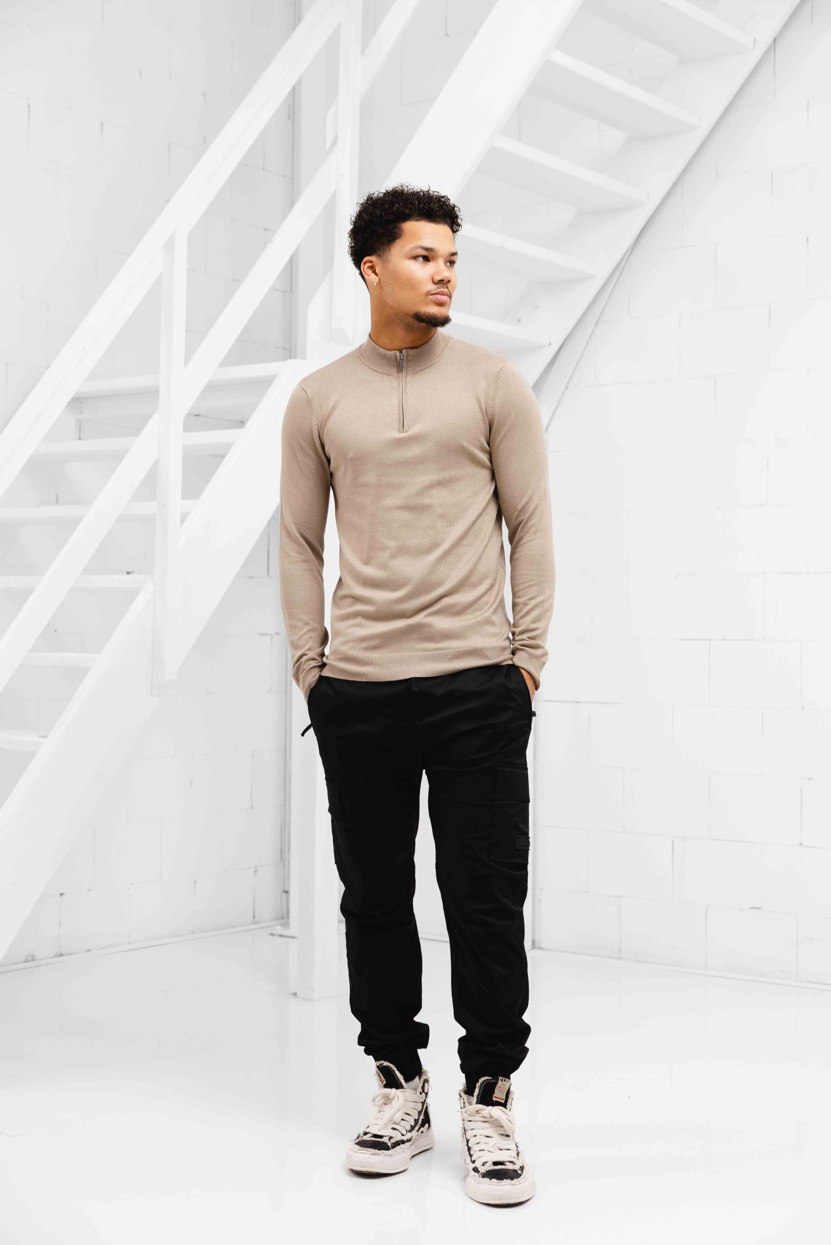 Pure Path Essential Knitwear Halfzip Sweater Heren Beige
