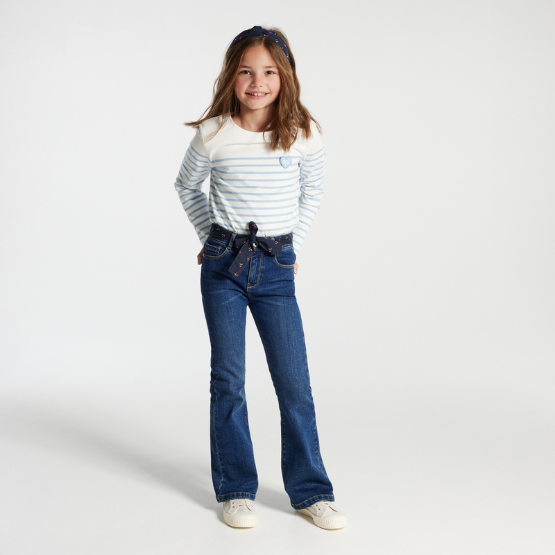 Jean flare ceinturé bleu fille