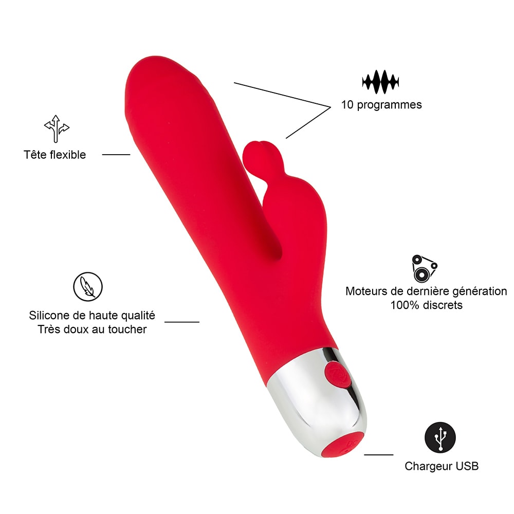 Vibromasseur rabbit - Rouge - 10 programmes